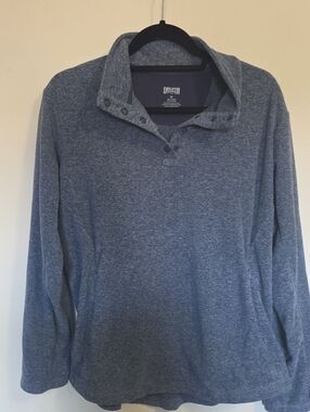 Duluth Trading Co Womens Heathered Blue Snap-Collar Crewneck Fleece